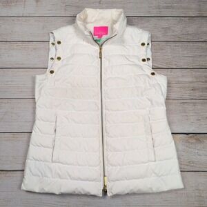 Lilly Pulitzer Puffer Vest Womens 6 White Sleeveless Gold Accent Full Zip‎